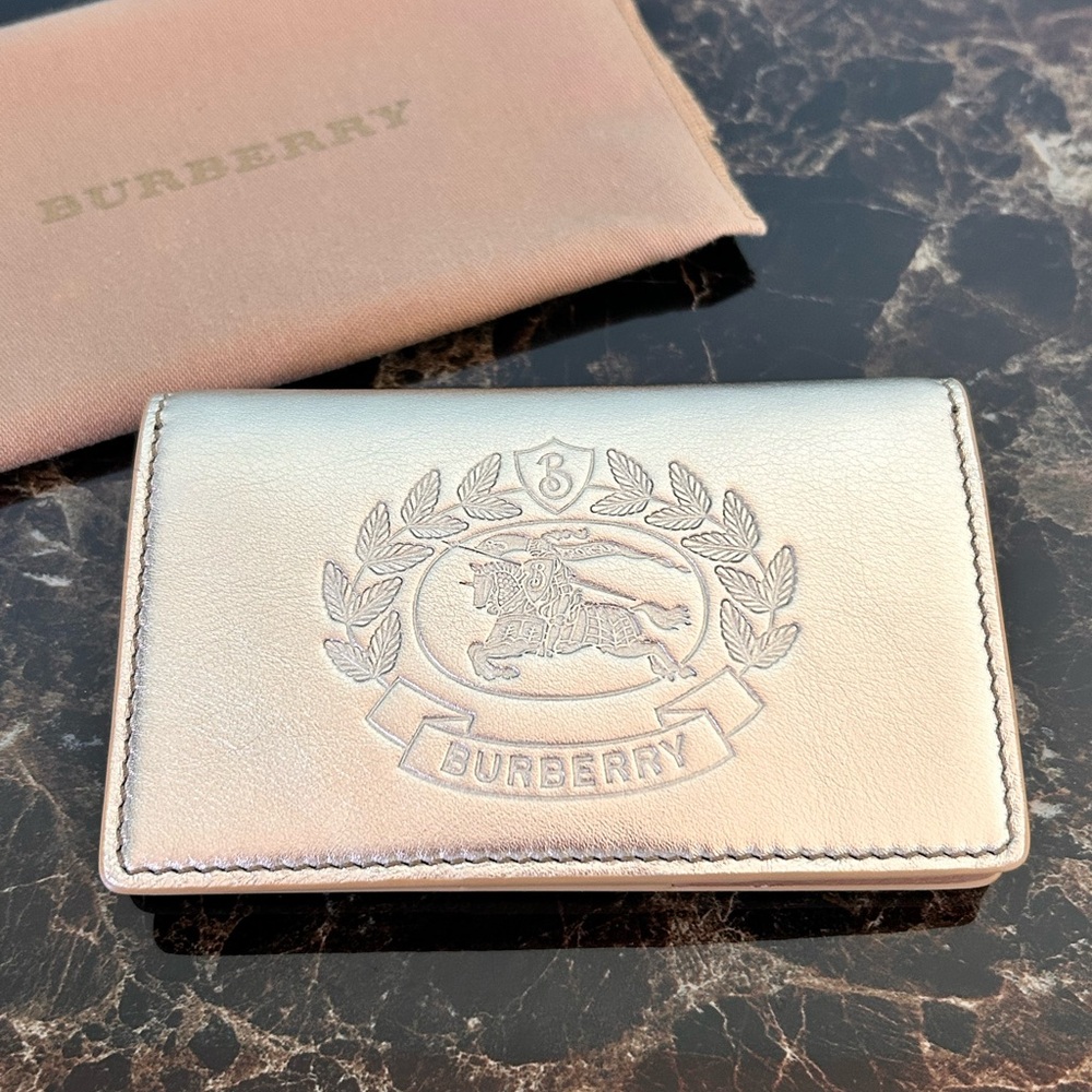 NWT! Sale! Saville Burberry Crest Embossed Smooth Leather Gold Metallic Wallet